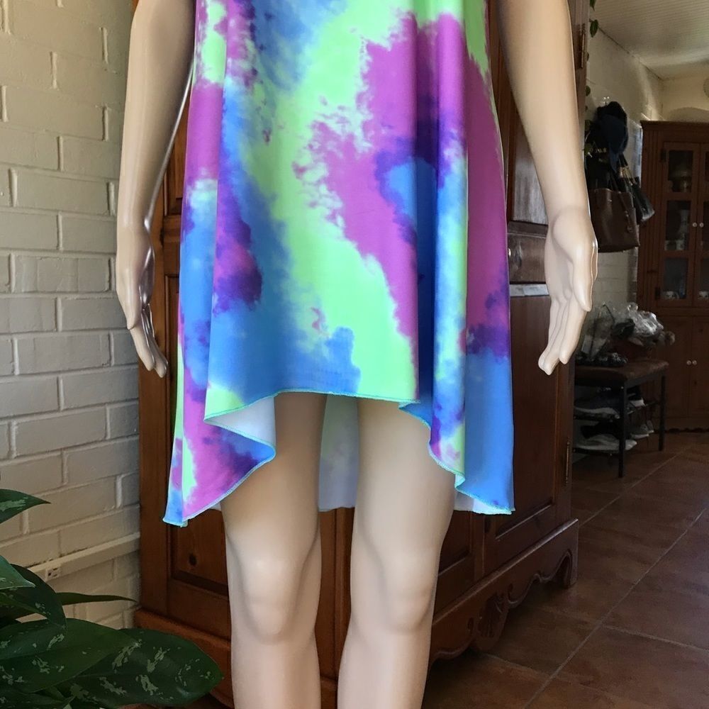 TIE dye mini sundress swim coverup high low NWOT summer beach party - Picture 4 of 10